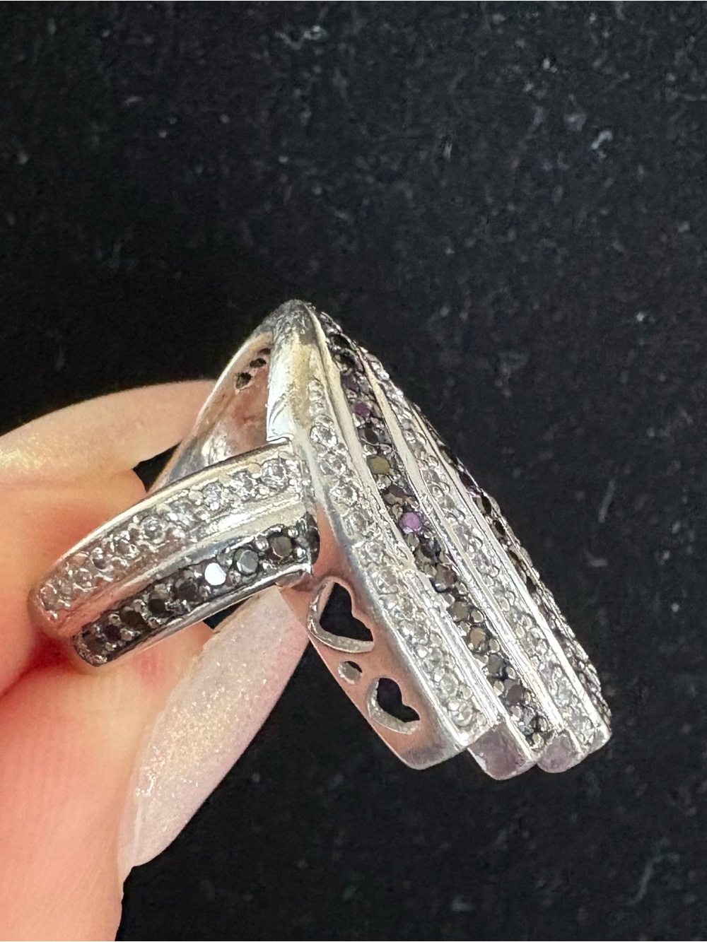 LARGE GENUINE 2 CT Black White Diamond
Ring Art Deco Sz 7 Sterling S 18k Gold P - Picture 15 of 15